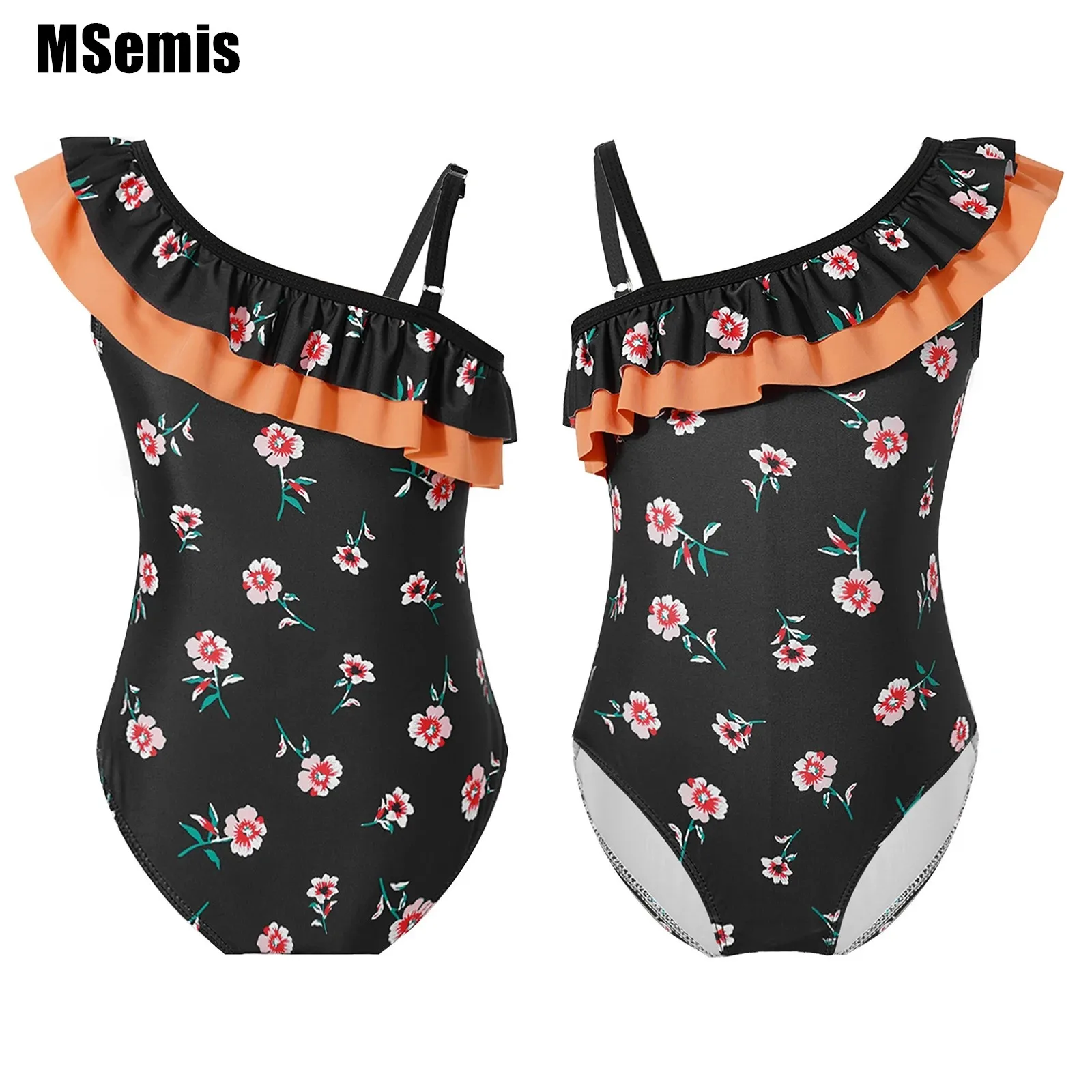 2022 New Baby Girls One-piece Swimsuit Floral Print Ruffle Swimming Jumpsuit Kids Surfing Bathing Bodysuit Beachwear Swimwear