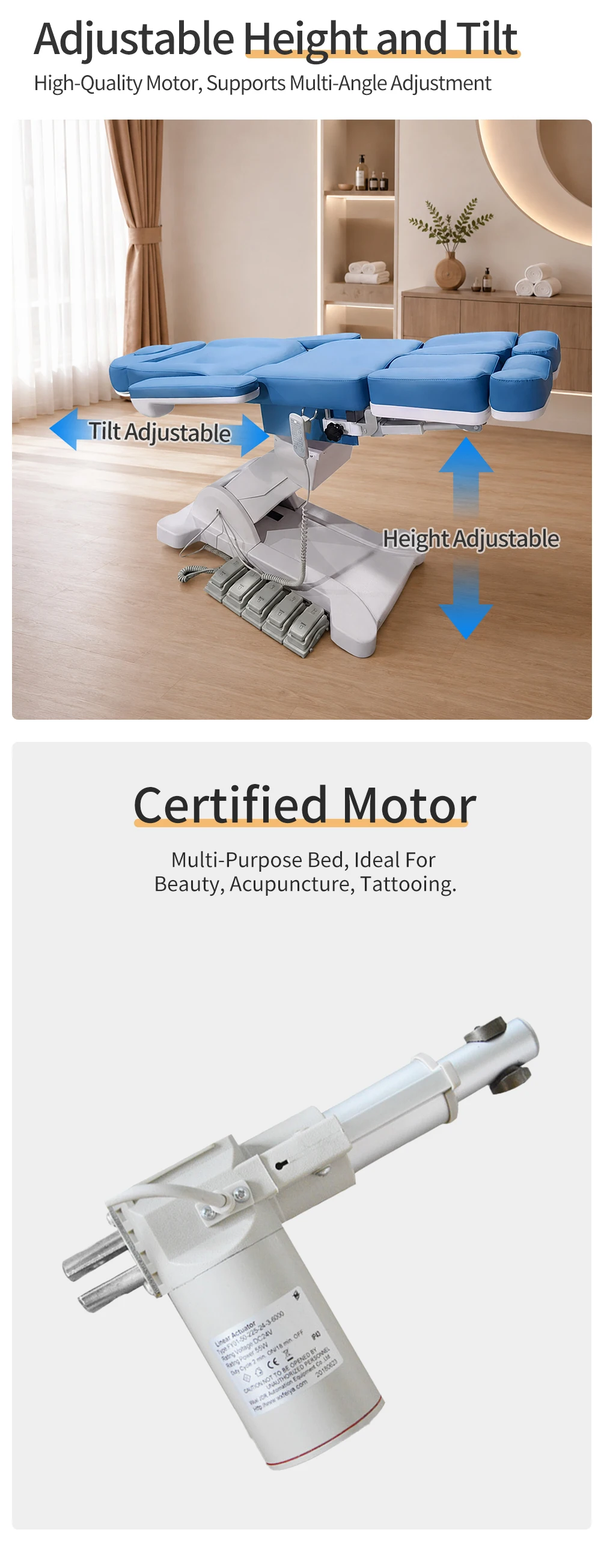 Großhandel: Elektrischer Podologie-Stuhl mit 5 Motoren, geteilter Beinauflage, verstellbarer Pediküre-Stuhl, Kosmetikliege, Tattoo-Stuhl, Medizinische Spa-Salon-Möbel – Detail 7