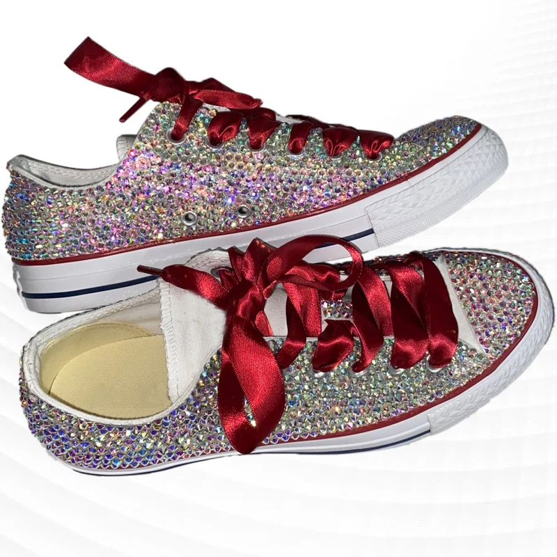 Fashion personality letter rhinestone design feeling wine red ribbon canvas shoes comfortable matching parent-child board shoes