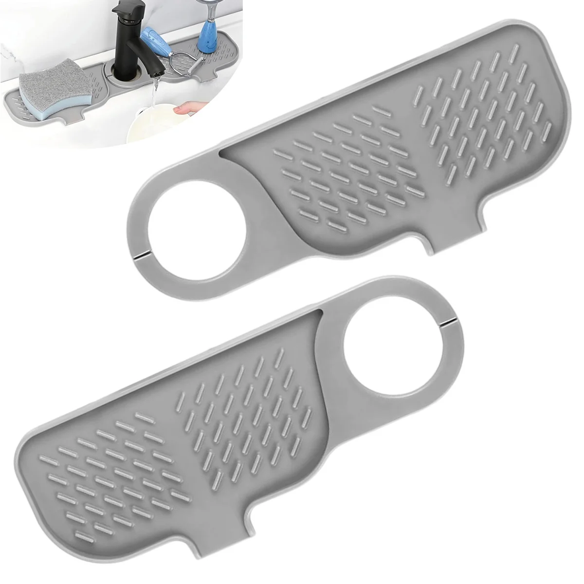 Kitchen Sink Faucet Mat, Sink Splash Guard for Kitchen Sink, Silicone Draining Mat for Bathroom, Laundry Room