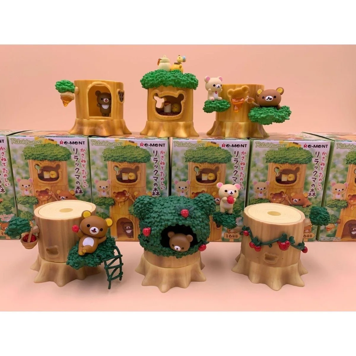 6pcs Rilakkuma Forest Tree Stump House Series Cartoon Korirakkuma Kiiroitori PVC Action Figure Collectible Model Set Gifts