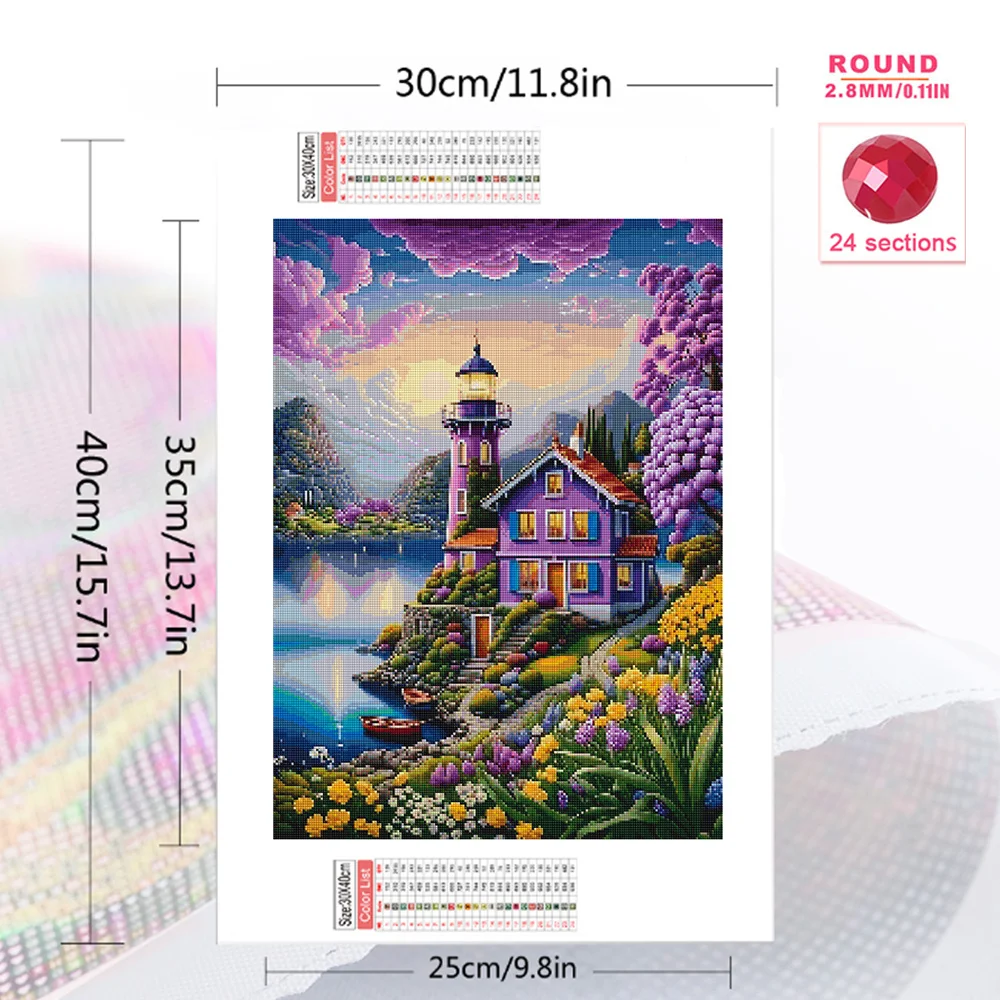 Evershine DIY House Diamond Paintings Lighthouse Landscape New Arrival Mosaic Kit Cross Stitch Embroidery Lake Home Decor