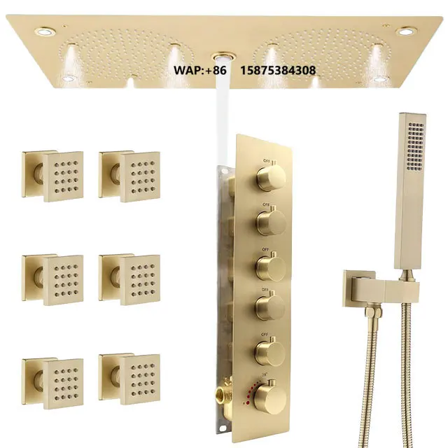 Luxury Shower System With Body Jets 24.4x12.6 Inch Ceiling LED Shower Head With Thermostatic Mixer Valve Shower Faucets Sets
