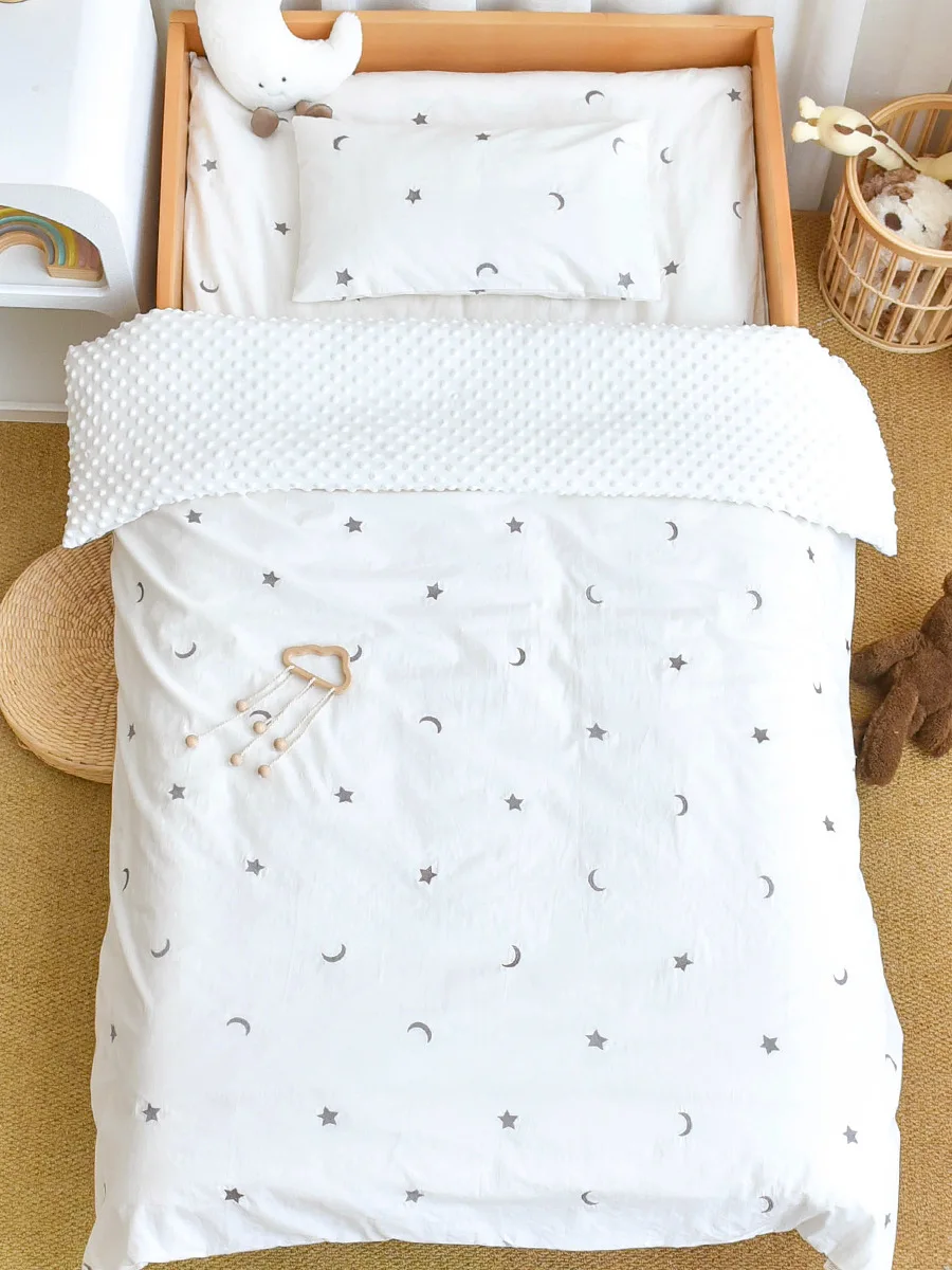 3PCS Bedding Set Vintage Cartoon Cotton Baby Children Crib Bed Duvet Cover Sheet Pillowcase Without Filler