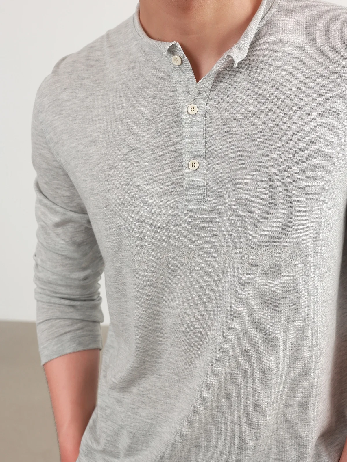 Warm Fleece Wool Blend Men's Casual Long Sleeve T-Shirt Henry Collar Cuffed Bottom Base Layer Top Skin-friendly Breathable