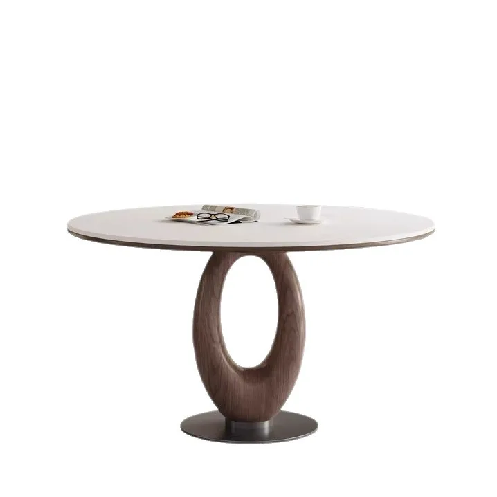 

Solid wood rock slab round dining table Modern simple O-leg dining table Conference negotiation table Imported rock slab tabl