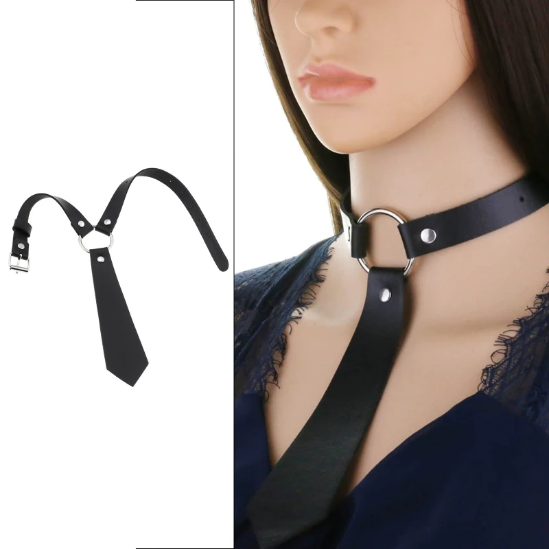 Phụ Nữ Gothic Giả Da Đen Cổ Punk Chữ Ô Đính Vòng Cổ Choker Trang Sức Giọt