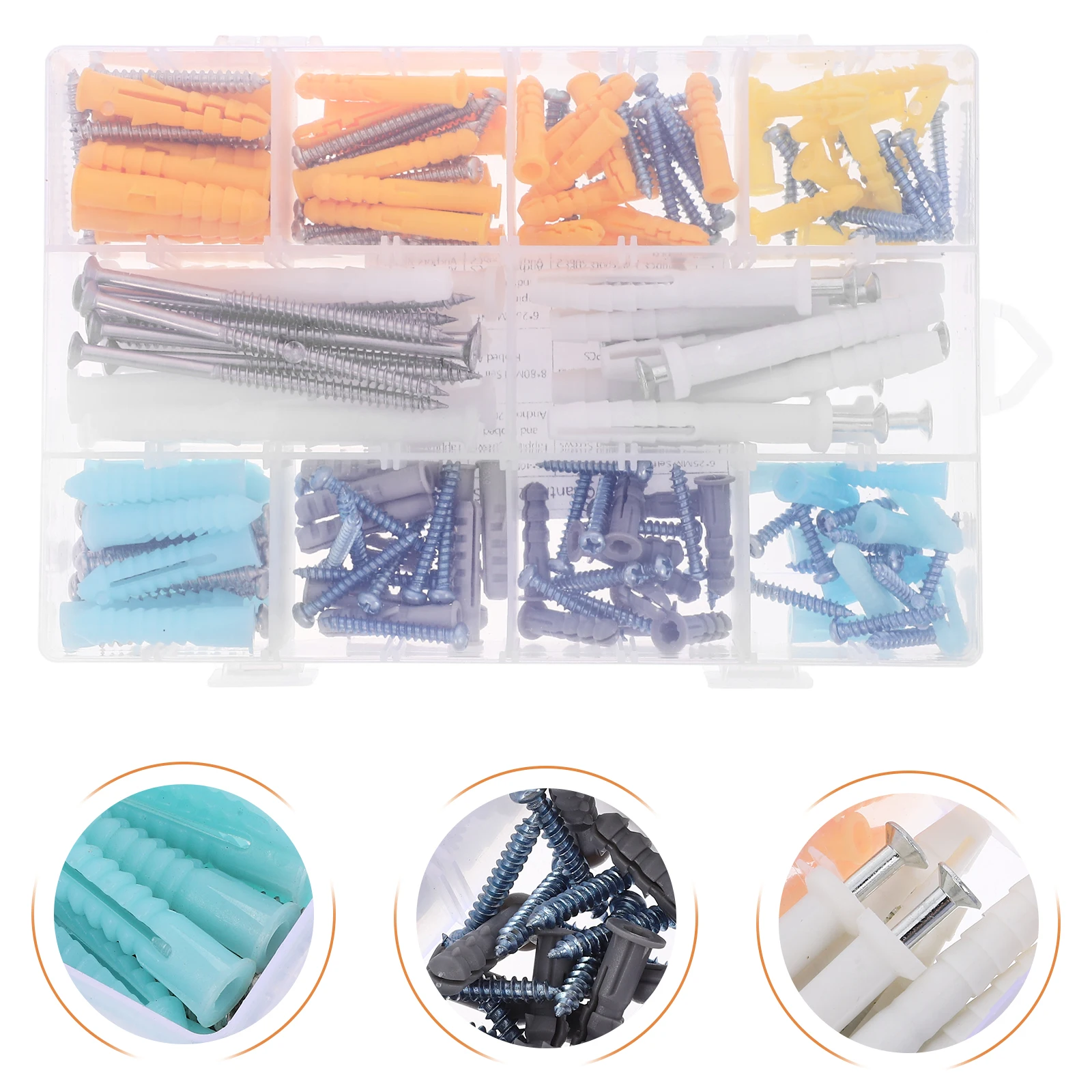 

200pcs Self Tapping Kit Stainless Steel Expansion Screws Rubber Plug Set Plastic Tube Screw Wallboard Screws Assorted Sizes