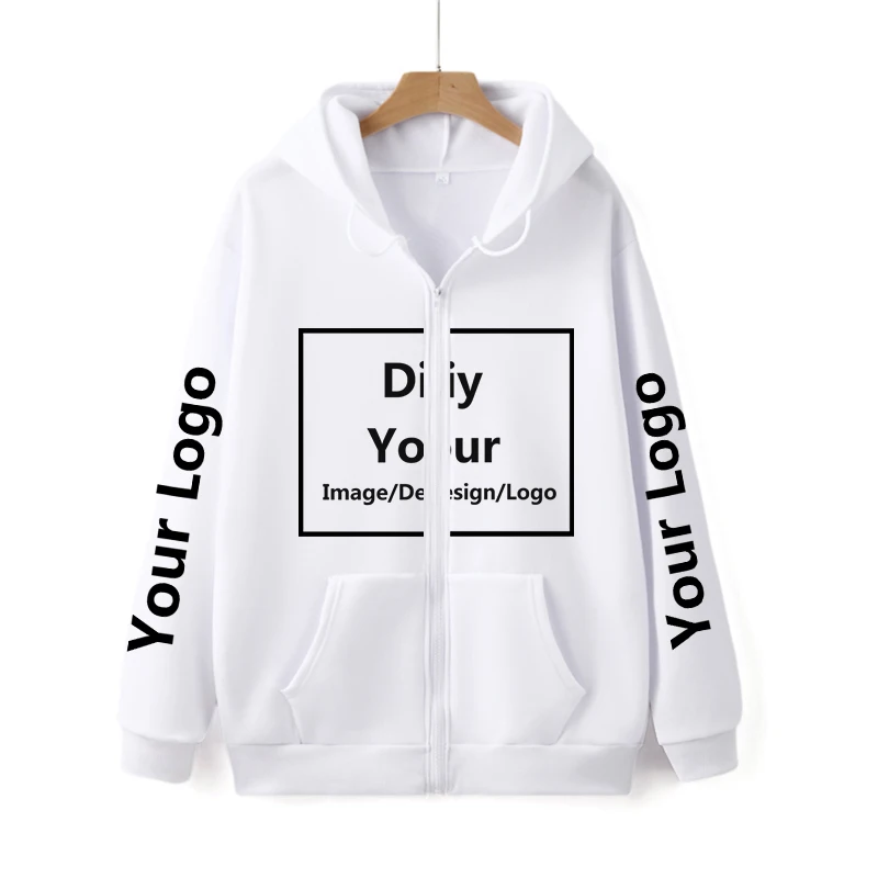 DIY Custom Your Image/Design/Logo/Text Zipper Hoodies Men Women Hoodie DIY Print Zip up Sweatshirt Long Sleeves Harajuku Casual