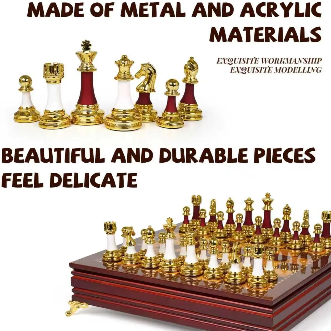 مجموعة شطرنج فاخرة مقاس 15 بوصة للبالغين - قطع من سبائك الزنك والأكريليك المرجحة، لوح خشبي، لعبة كلاسيكية ممتازة للمنزل والمكتب، #3