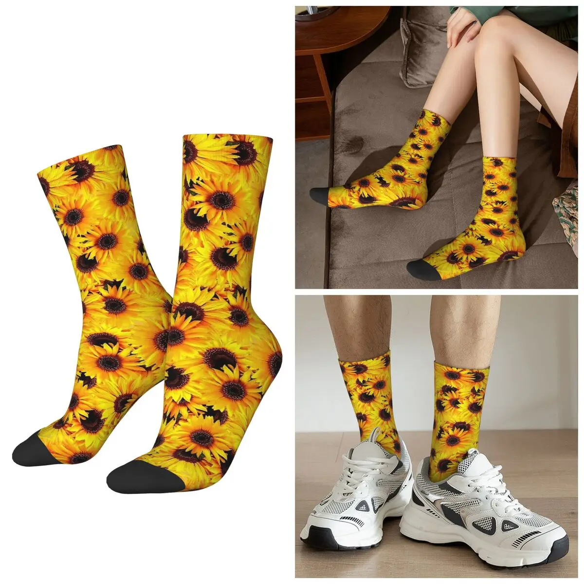 

All Seasons Sunflower Print Socks Harajuku Sport Middle Tube Socks Hip Hop Stockings for Men Women Gifts