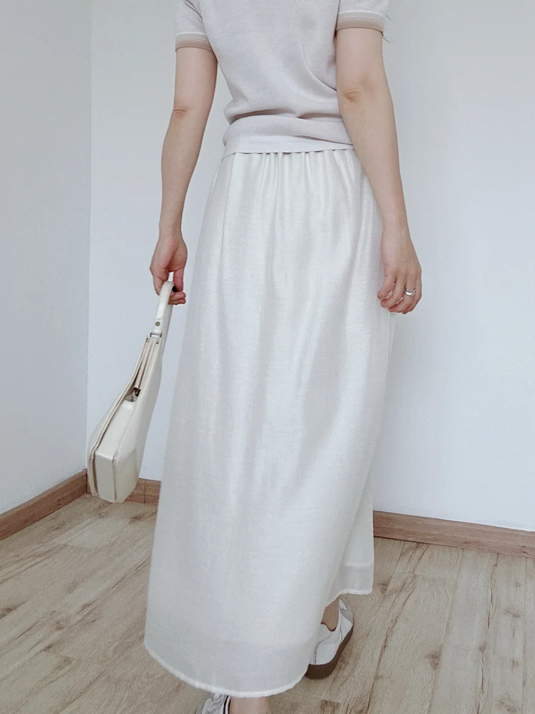 

Beach Vaion Bla White A-Line Midi Skirt Long Flower Bud Skirt Summer 2025 New Design Sensation High-End Feeling f-len...