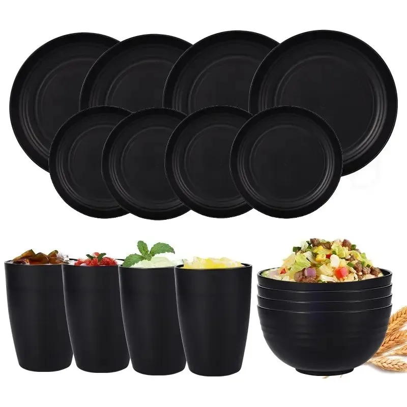 

AA73 Plates And Bowls Set- Unbreakable Dinner Plates, Dessert Plates, Cereal Bowls, Drinking Cups, 16 PCS Microwave-Safe Dishes