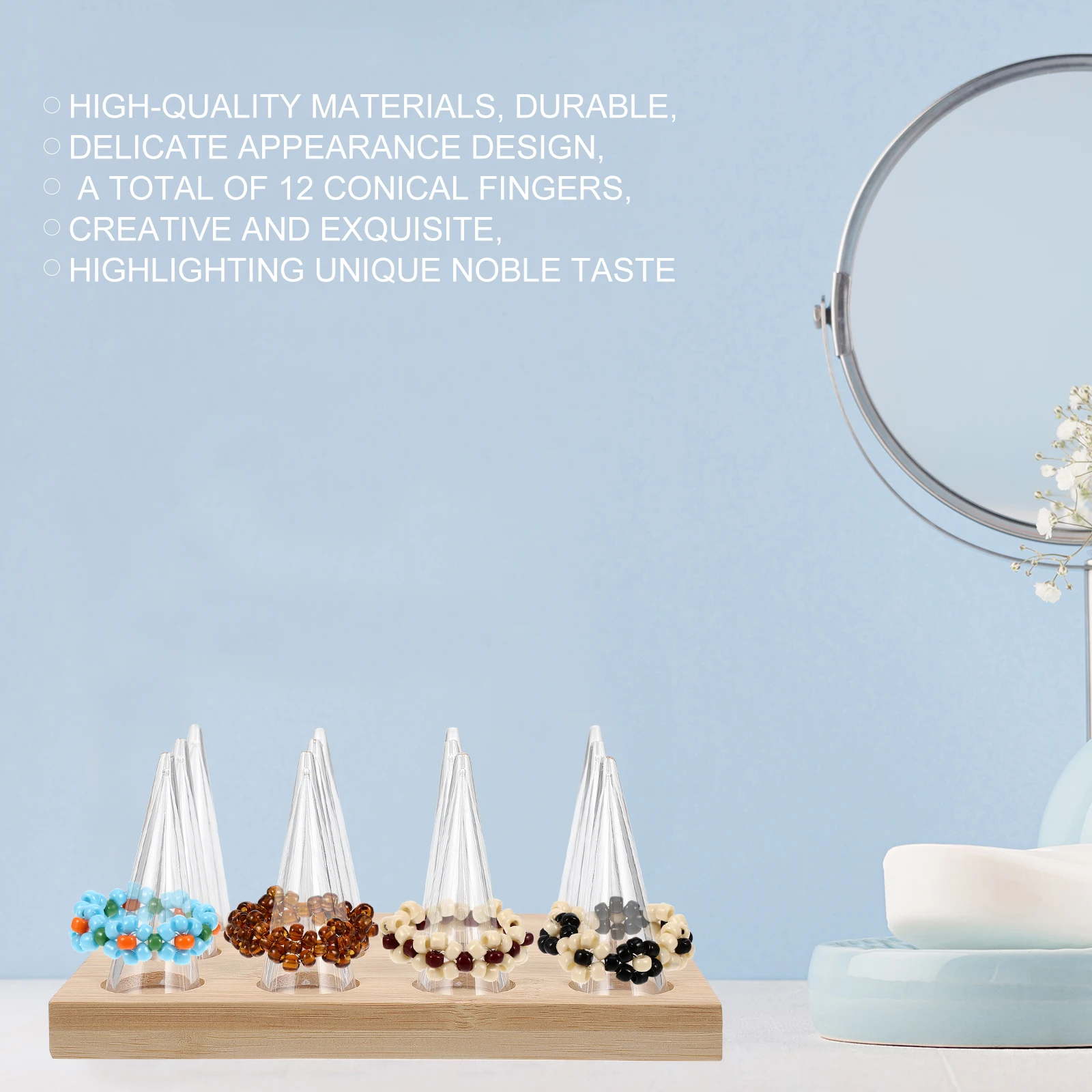 

1 set 1 Set Wooden Display Rack 12-Cone Jewelry Holder Ring Show Stand For Boutiques Gift Shops Elegant Ring Organizer