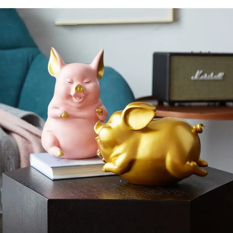 Imagem -05 - Mealheiro Dourado para Decoração de Sala Piggy Bank Bonito Nórdico Lucky Desktop Home Acessórios