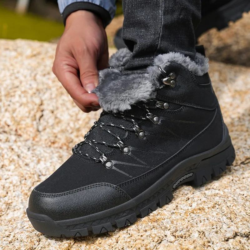 

Winter Boots Men Outdoor Hiking Boot Plush Warm Snow Ankle Boots Suede Leather Waterproof Trekking Boots Winter Male Work Shoes