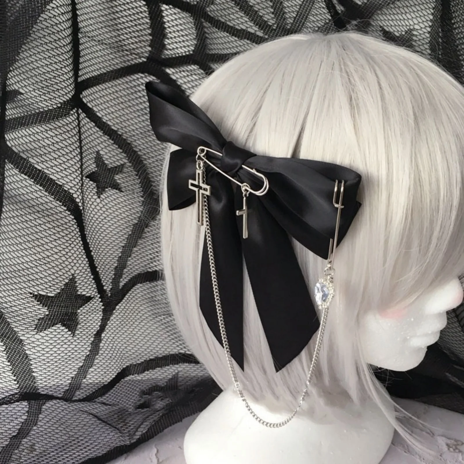 

1 шт., оригинальный аксессуар для волос ручной работы в виде субкультурной ниши, Y2K, готический темный стиль, брошь со стразами и кисточкой, заколка для волос