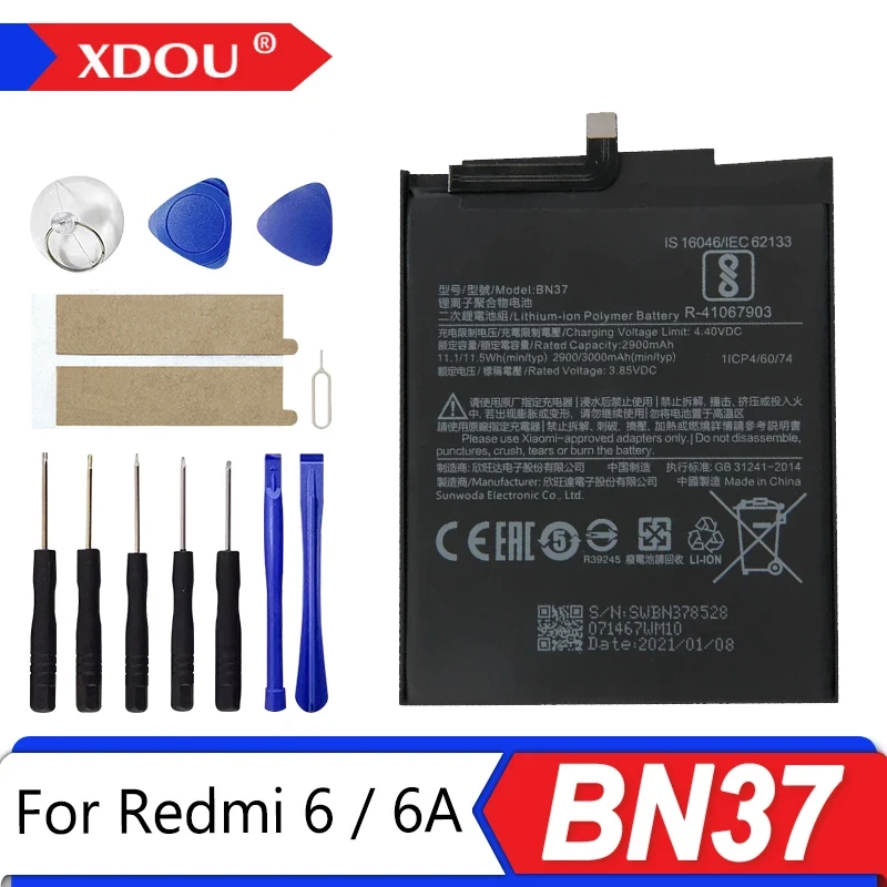 Brand-New BN37 3000mAh Battery For Xiaomi Redmi 6 Redmi6 Redmi 6A BN37 Phone Replacement Batteries +Tools