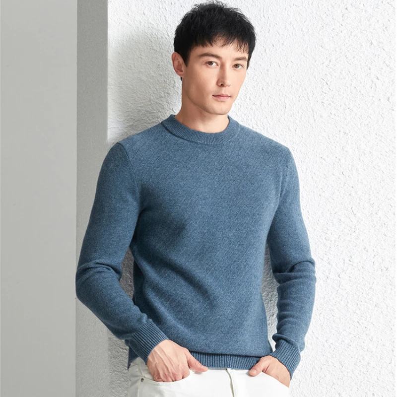 New Men's Woolen Sweater round Neck Bottoming Shirt Thickened 100% Wool Sweater Classic Fashion Luxury Authentic