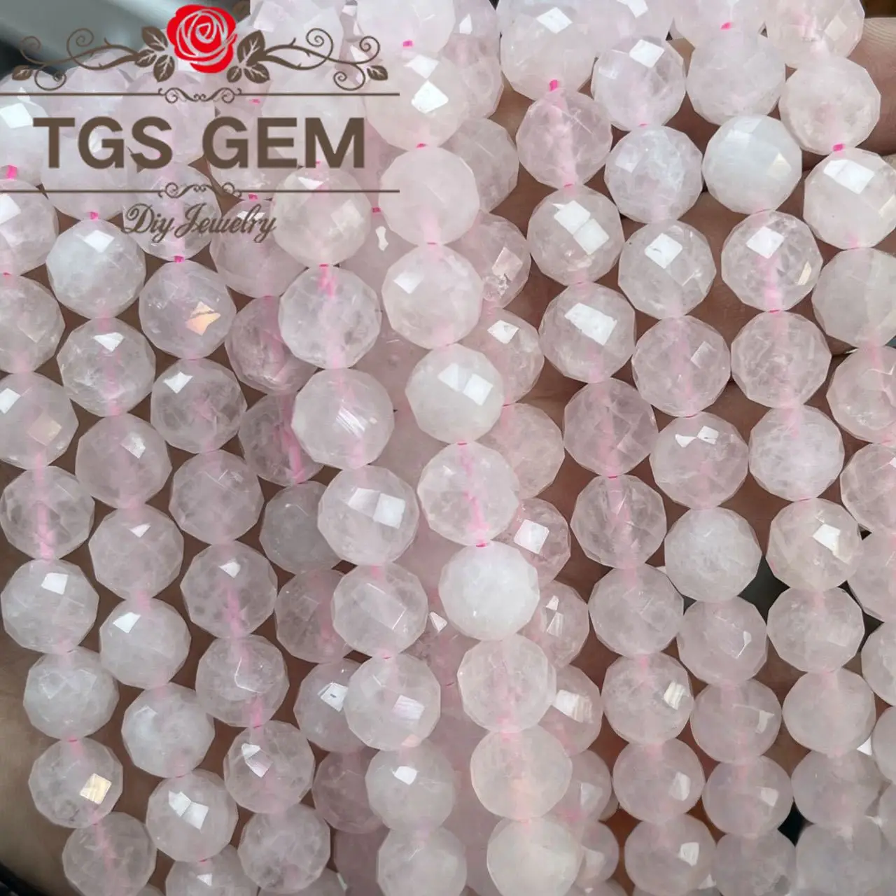 

Factory Engraved hard cut round bead natural AAA Pink crystal Mausoleum pattern small cut scattered beadsDIY Bracelet jewelry