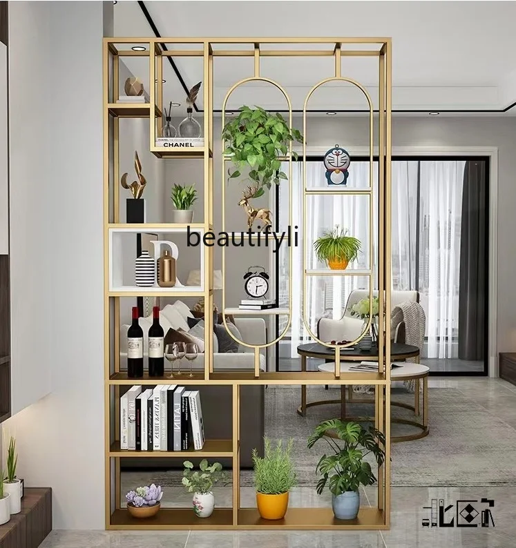 

Скандинавская полая книжная полка из нержавеющей стали для входа в гостиную, легкая роскошная перегородка с экраном, полка