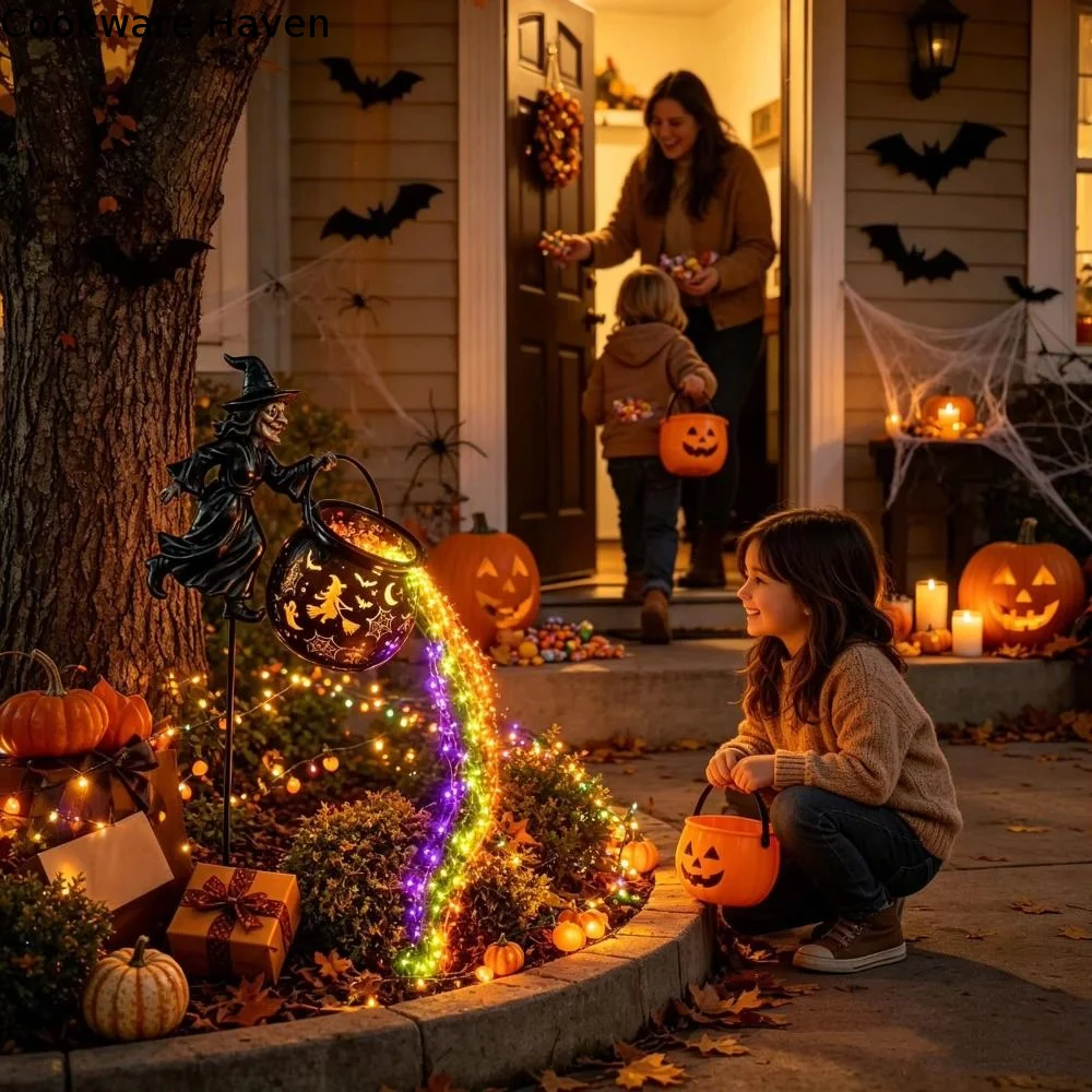 Flying Witch LED Witch Cauldron Light Flowing Hollow LED Flowing Light Colorful Stake Cauldron Stake Light Halloween