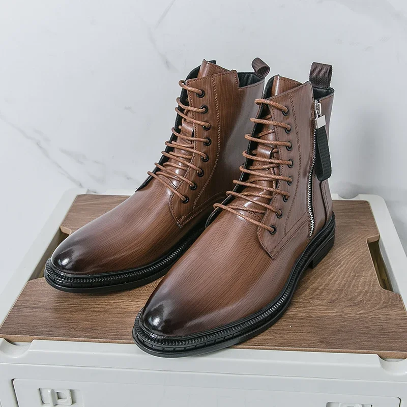 

Men High Top Boots Solid Color Low Heel Comfortable Fashionable Classic Men Ankle Boots