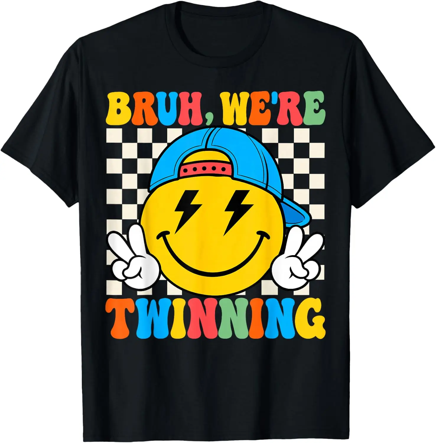 Bruh We're Twinning Retro Twin Day Spirit Week Boys Kids T-Shirt Breathable, heavyweight pure cotton short-sleeve top—stylish, plus-size, and suitable for year-round wear with a sporty, casual vibe