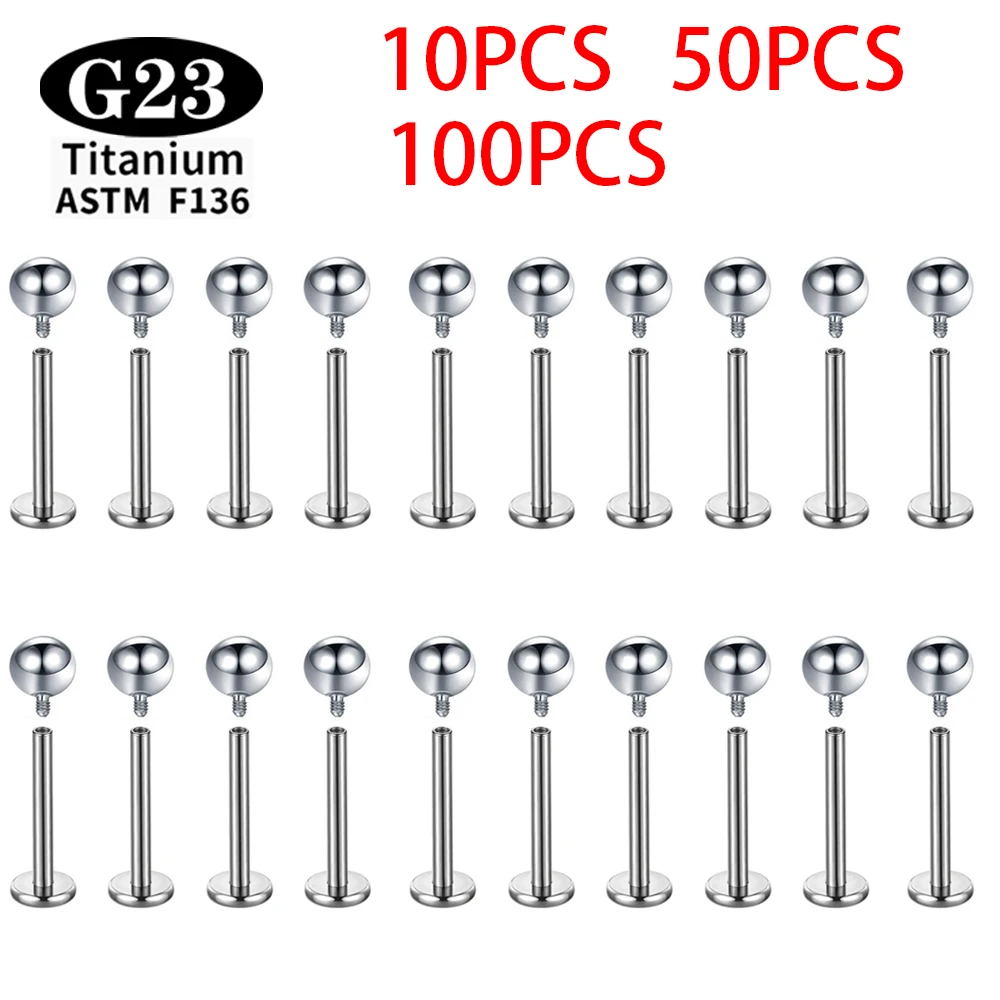 2/10/50/100 Stück ASTM F136 G23 Titan Labret Lippenstecker Ohrringe Großhandel Piercing Körperschmuck Intern Gewinde Kugel Nasenstecker – Detail 3