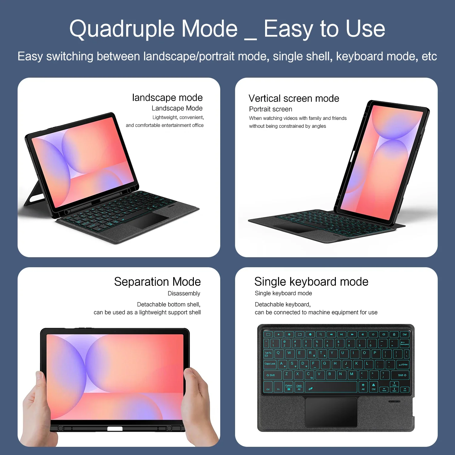 TouchPad Backlight Keyboard Case For Samsung Galaxy Tab S10 Lite S9 FE S8 S10 Plus S11 11