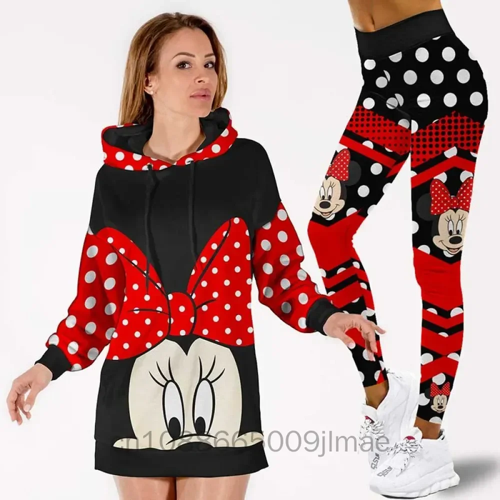 Disney Minnie Mickey Women\'s Hoodie Dress Leggings Set High Waist Yoga Pants Set Disney Yoga Leggings Hoodie Fashion Sports Suit