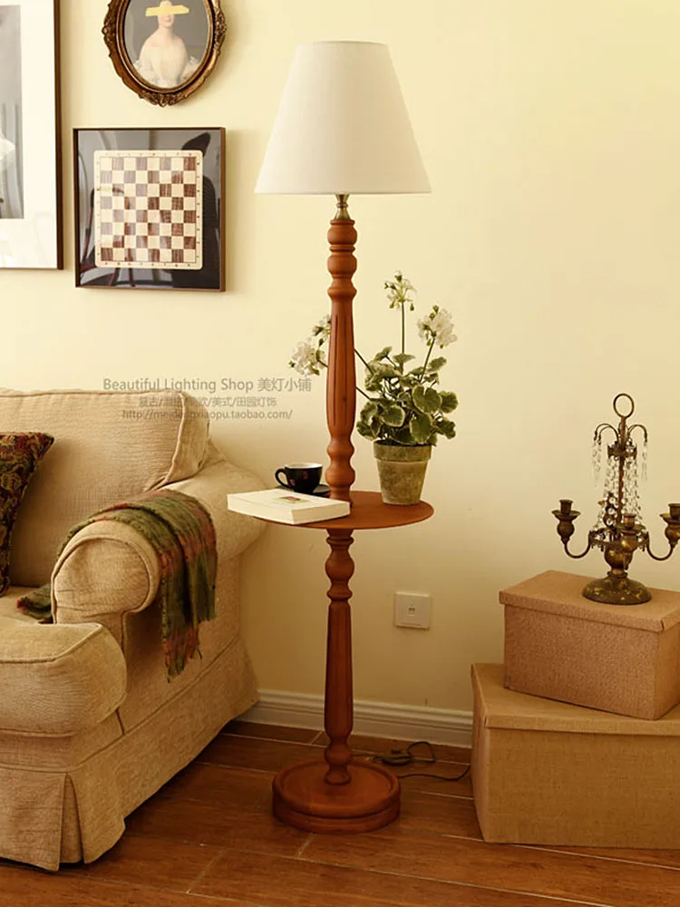 Retro Solid Wood Floor Lamp American Country Artistic Japanese Style Extreme Poverty Belt Table-Console