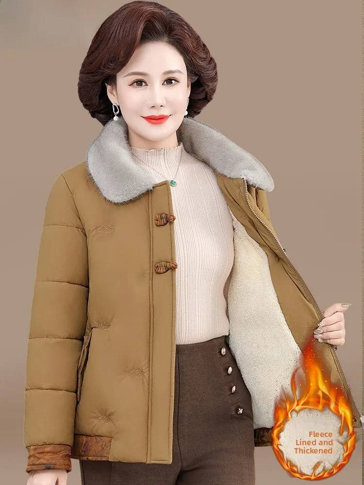 

Утепленная хлопковая куртка для женщин: зимняя одежда, теплая куртка с флисовой подкладкой, модный свободный крой для среднего возраста