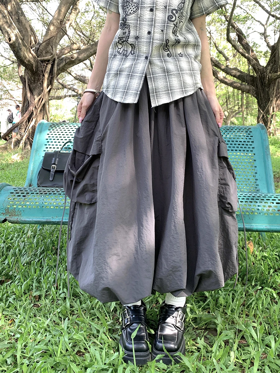 

High Waist Pleated Loose Women's Skirt Street Style A-Line Midi Skirt Summer New Vintage Japanese Style Fashionable Skirt
