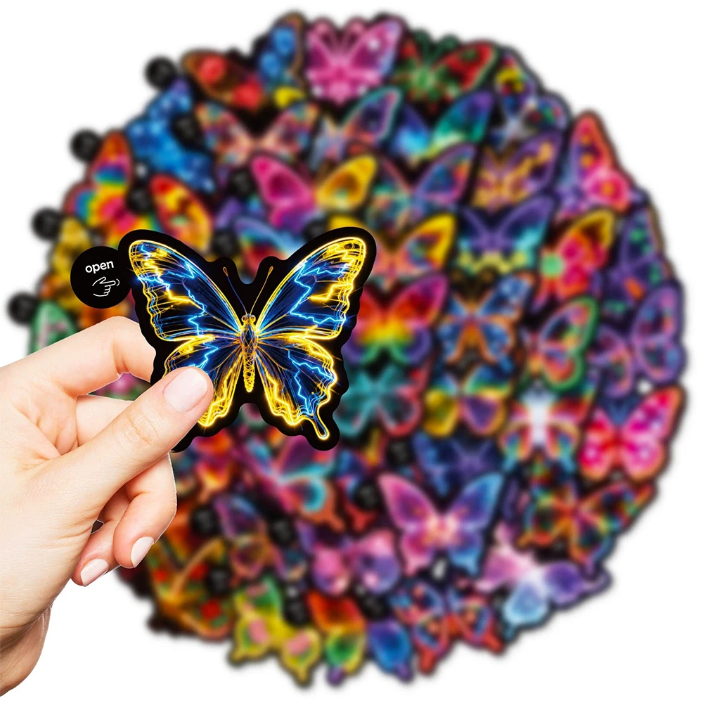 

10/30/56pcs Neon Light Butterfly Aesthetic Stickers Waterproof DIY Stationery Suitcase Notebook Helmet Cute Cartoon Sticker Pack