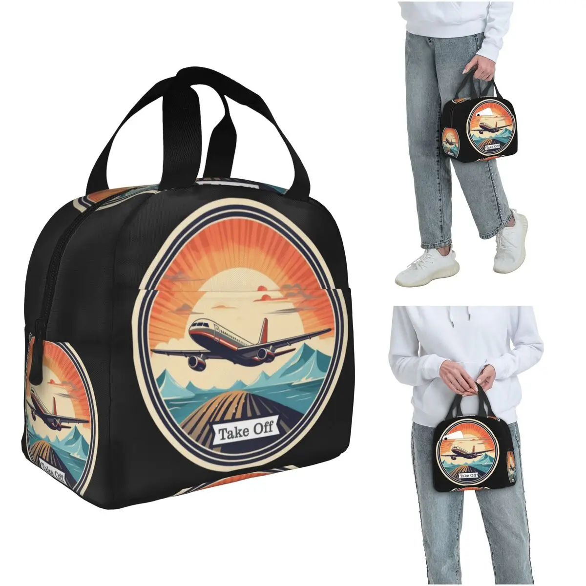 

Винтажная термосумка для обедов с изображением самолета, для женщин и детей, герметичная, для еды, термосумка-тоут