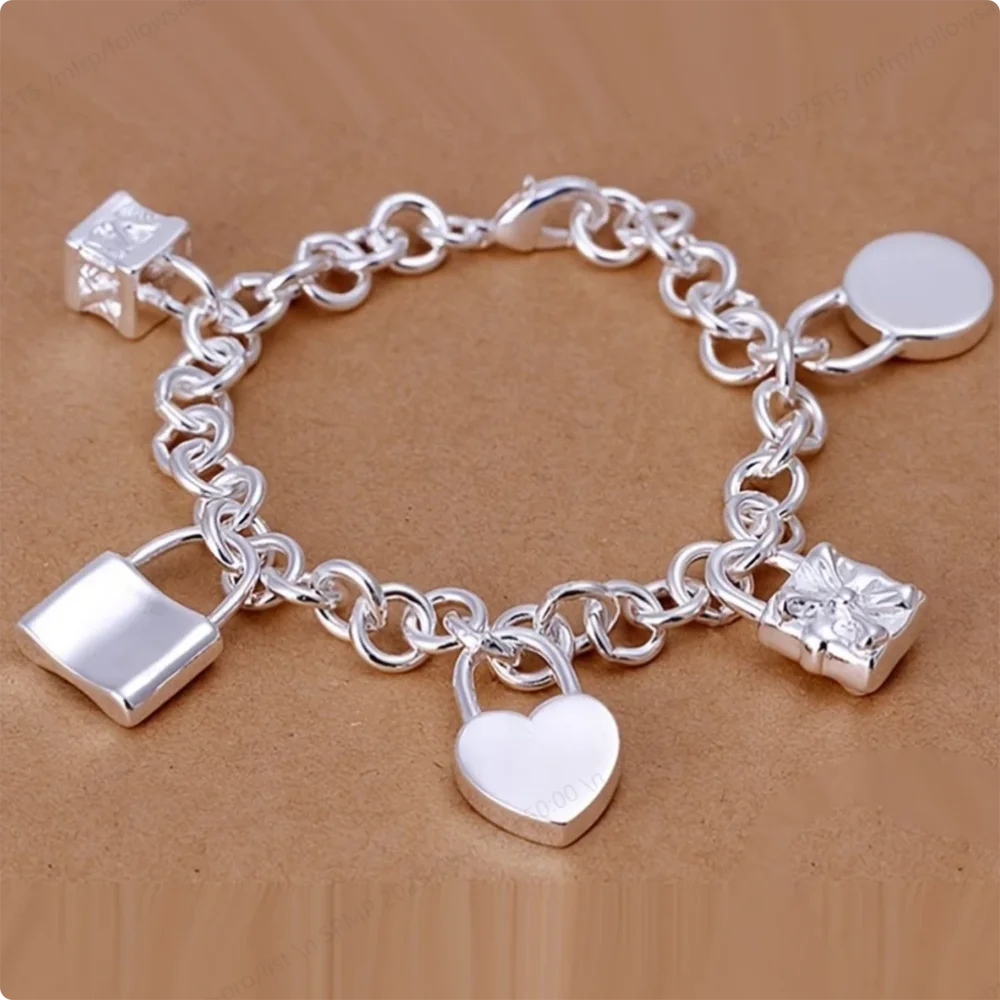 925 Sterling Silver 8 Inches Exquisite Simple Lock Bracelet For Women Engagement Gift Jewelry Wedding Fashion Party