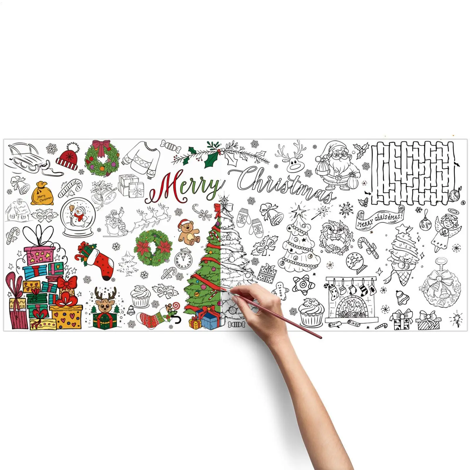 Póster para colorear gigante de Navidad, pancarta artística para garabatos en blanco, mantel, manualidades navideñas para niños, pancarta grande para colorear de papel, regalos