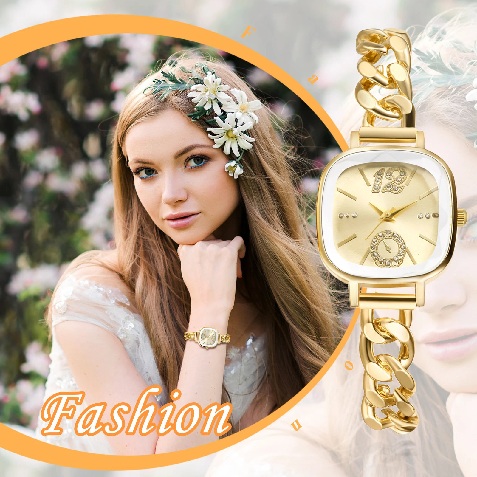 Lancardo Women's Square Cuban Bracelet Watch Diamond Waterproof Strip Scale Adjustable Bracelet Exquisite Fashion Women's Watch