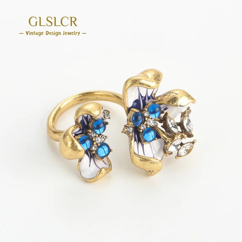 

Vintage Natural Stone Orchid Blue Rings Finger Open For Woman Accessories Luxury Brands Jewelry Trends 2025 High Quality Party