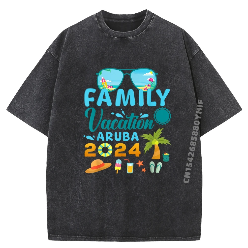 

Family Vacation Aruba 2024 Matching Family Vacation Black Graphic Tees White T Shirt Men Funny Washed Shirt