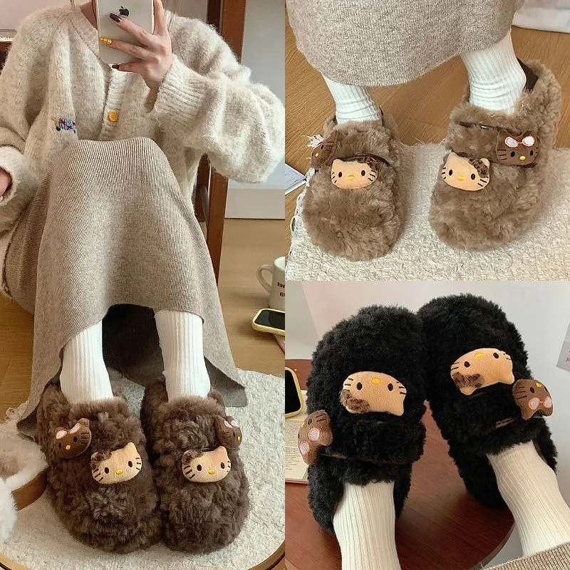 

Kawaii Hello Kitty Sanrio Students Cute Cartoon Comfortable Warm Shoes Children Plush Cold Proof Shoes Christmas Gifts for Kids