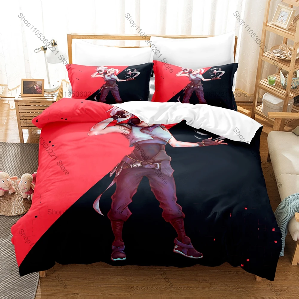3D Print VALORANT Jett Bedding Set Kawaii Gaming Duvet Cover Pillowcase Set Soft Breathable Home Textile Bedroom Decor