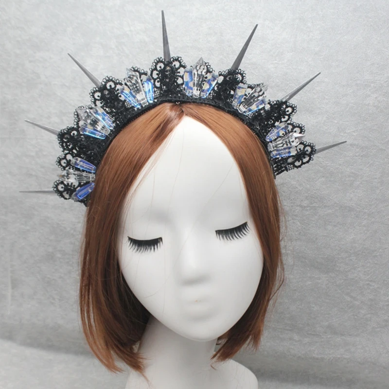 Spiked Halo Crown Beaded Chain Tiara Gothic Headband Luxury Accessories Embossed Headwear DIY Materials Package