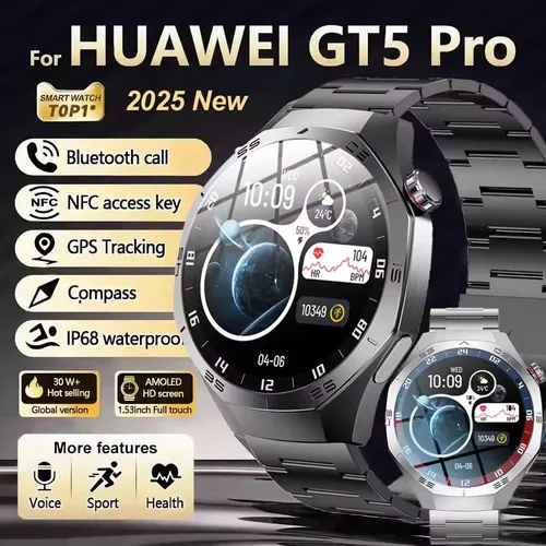 LIGE nuevo para HuaweiGT5 Pro reloj inteligente hombres HD pantalla AMOLED GPS trayectoria de movimiento ritmo cardíaco Bluetooth llamada 1,52 ""SmartWatch IP68