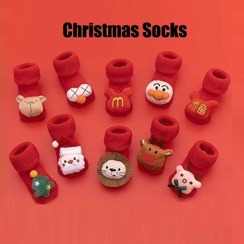 Kids Christmas Socks Children\'s Socks Girls Boys Non-slip Print Cotton Toddler Baby Socks Newborns Infant Short Socks Clothing