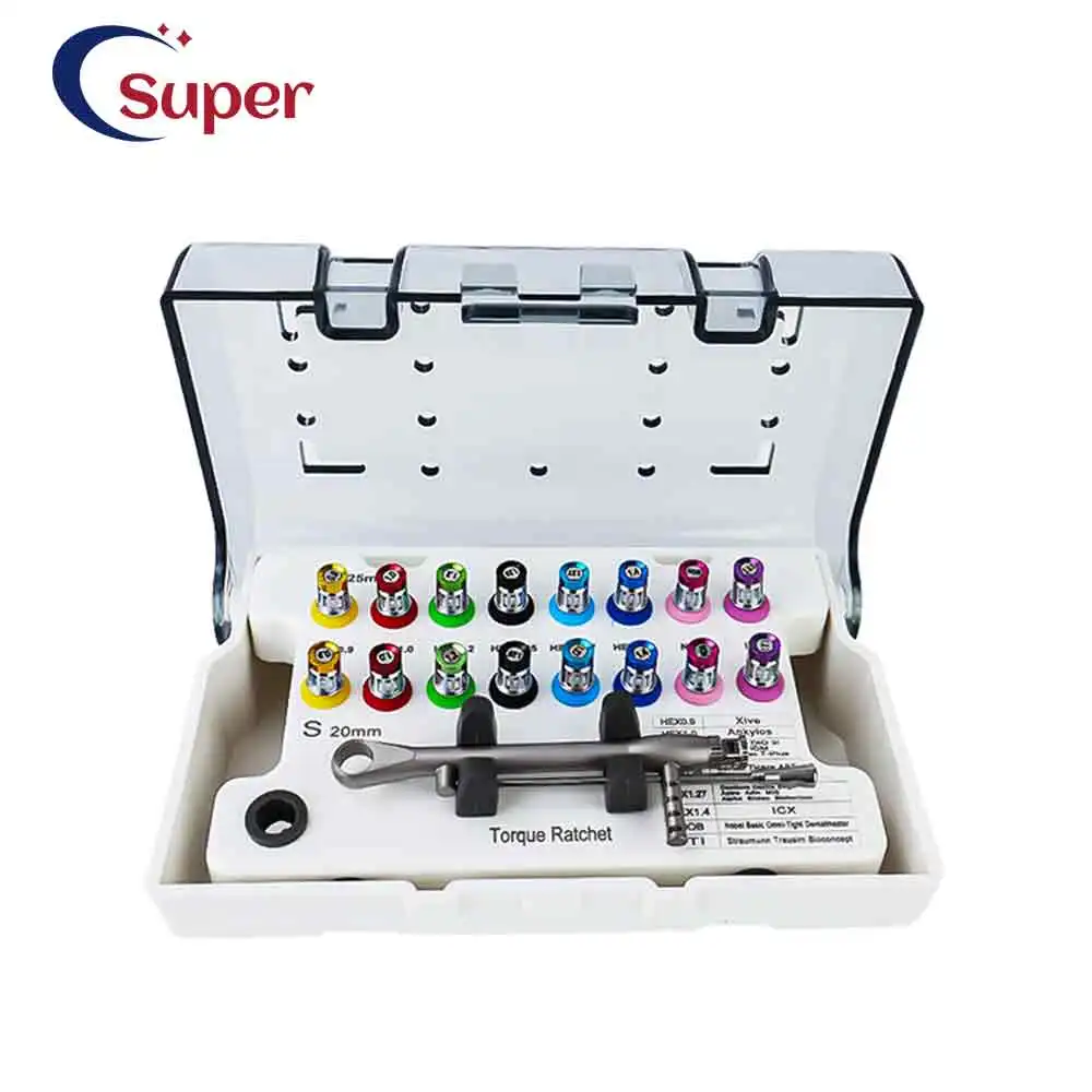 Dental Implant Screw Driver Colorful Torque Wrench with 16Pcs Screw Driver Universal Restoration Dentistry Tools Kit
