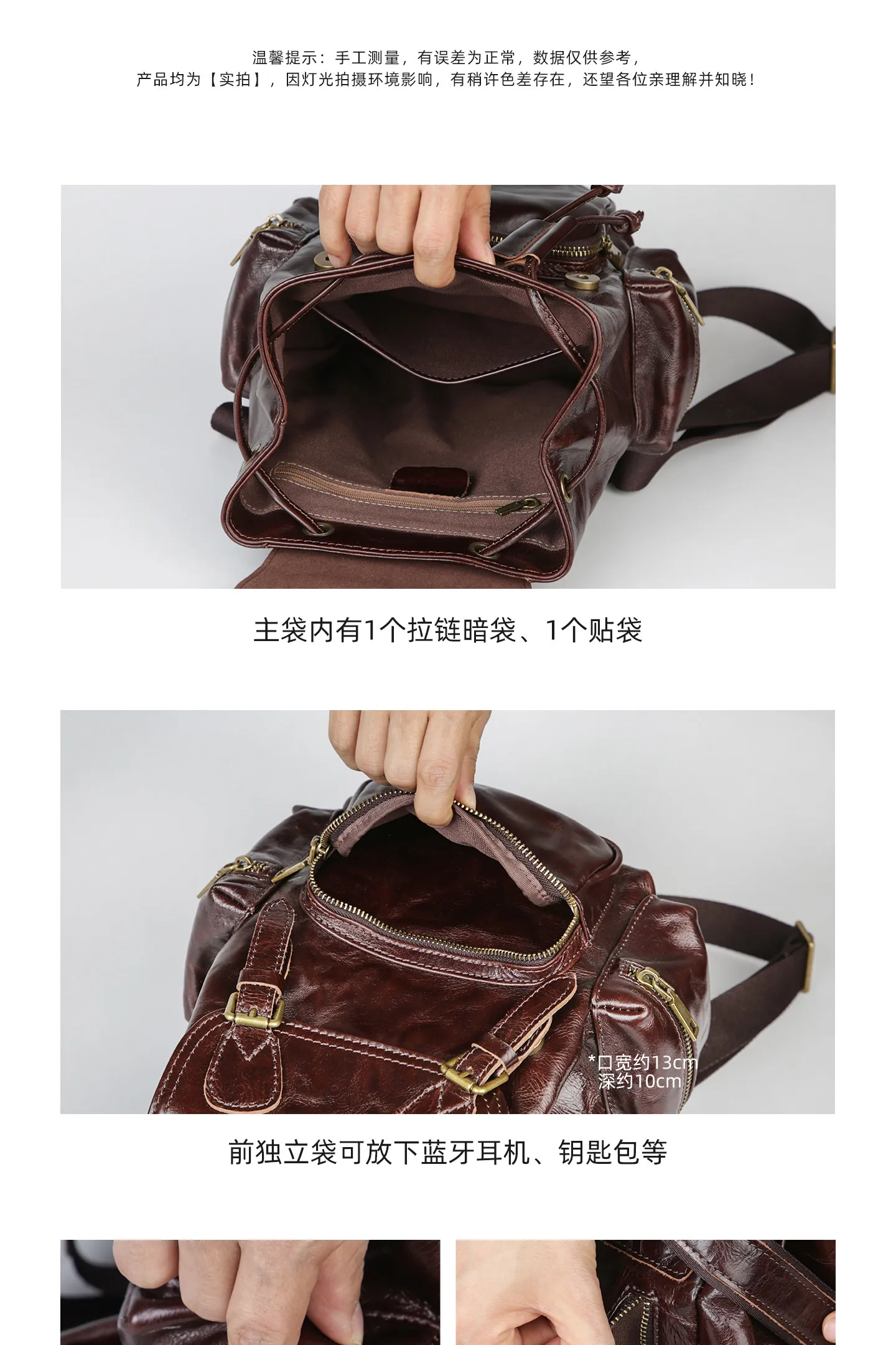 PNDME Mode Vintage Luxus handgefertigter Damenrucksack aus erstklassigem Rindsleder für Outdoor-Reisen und Partys, echter Leder-Rucksack für Frauen. – Detail 3