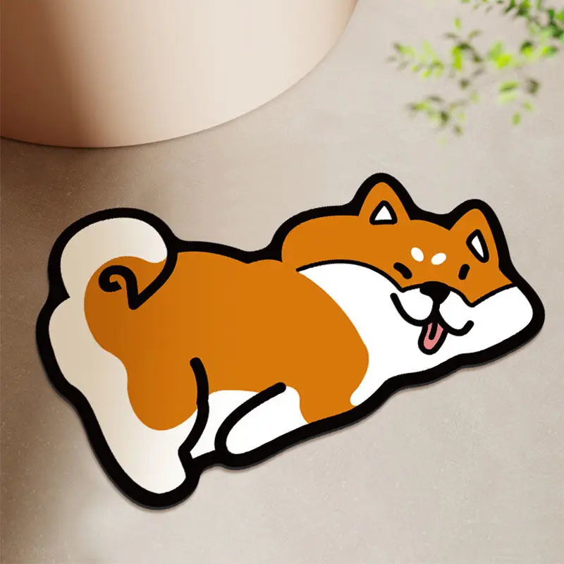 Cute cartoon Shiba Inu toilet door diatom mud cushion bathroom door absorbent floor mat toilet non-slip mat