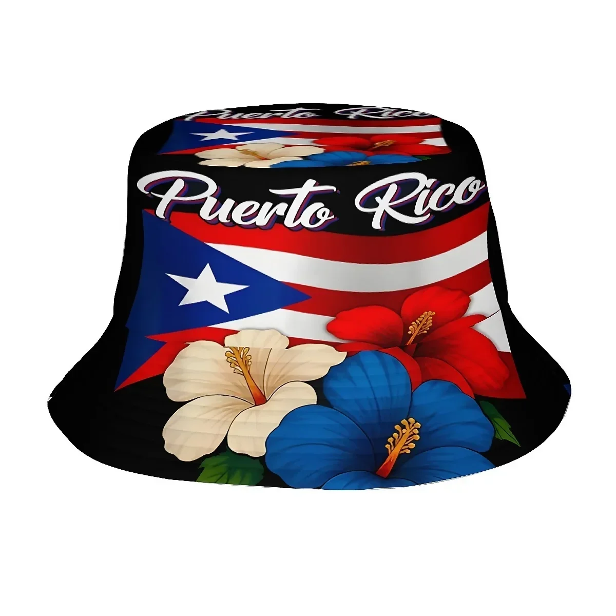 Custom 1pcs Puerto Rican Flag And Hibiscus Flower Unisex Printed Fisherman Hat, Stylish Hat With Fun Personality, Outdoor Vacati